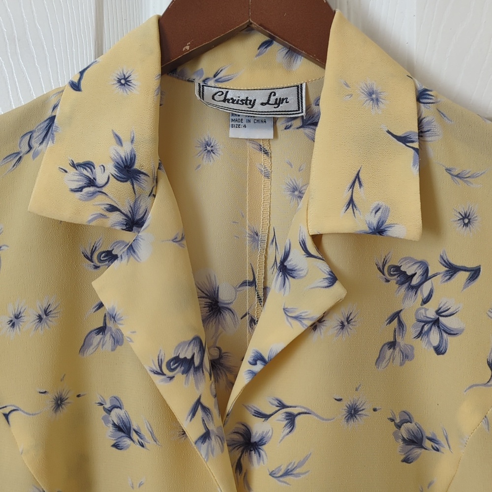 Christy Lyn 90's Vintage Floral Short Sleeve Button Front Midi Dress Yellow 4 - Picture 3 of 14